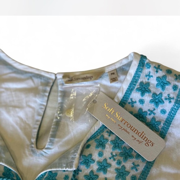 NWT |Soft Surroundings| Boho Midi Dress in White with Blue Floral Embroidery Med - Picture 4 of 10